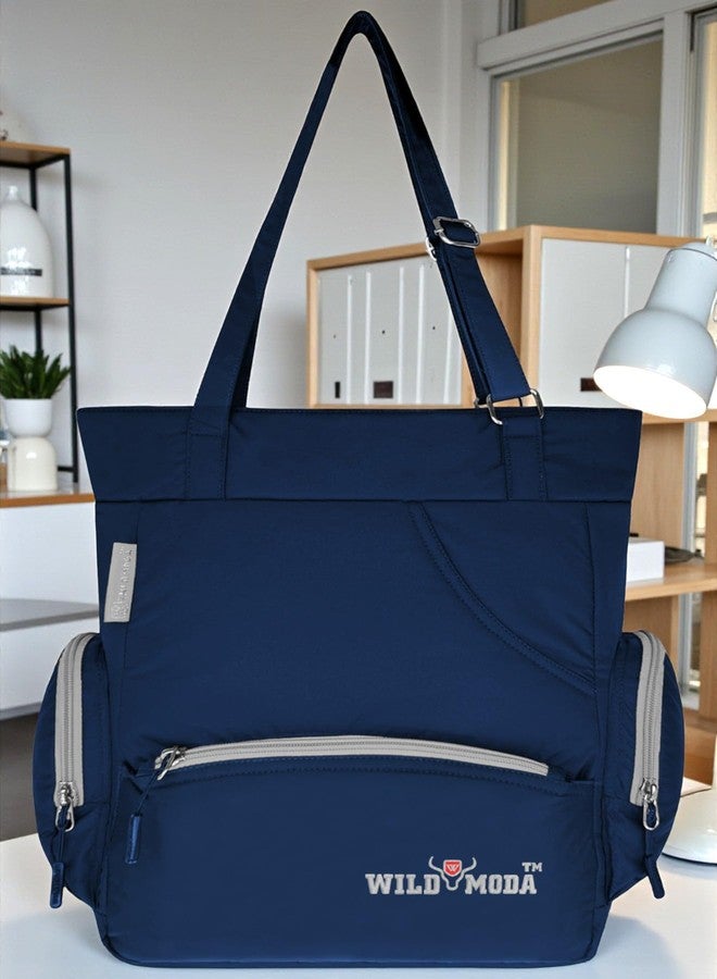 WILD MODA Girls and Women's Shoulder Tote Bag (BLUE AND GREY) - Image 2